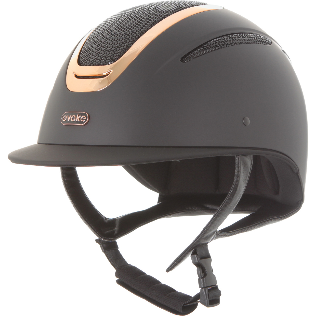 2026 Evoke Unisex Elara Classique Peak Équitation Chapeau & Doublure 200742008 - Black / Rose Gold